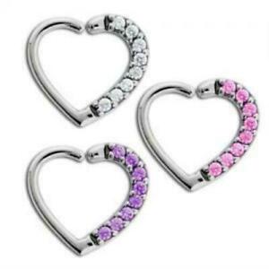 Left Side Pave Gem Heart Daith Ring - Clear Crystal