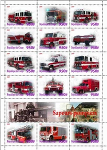 Hoja de sellos Vehículos de Bomberos República Congo edición 2009 - Imagen 1 de 1