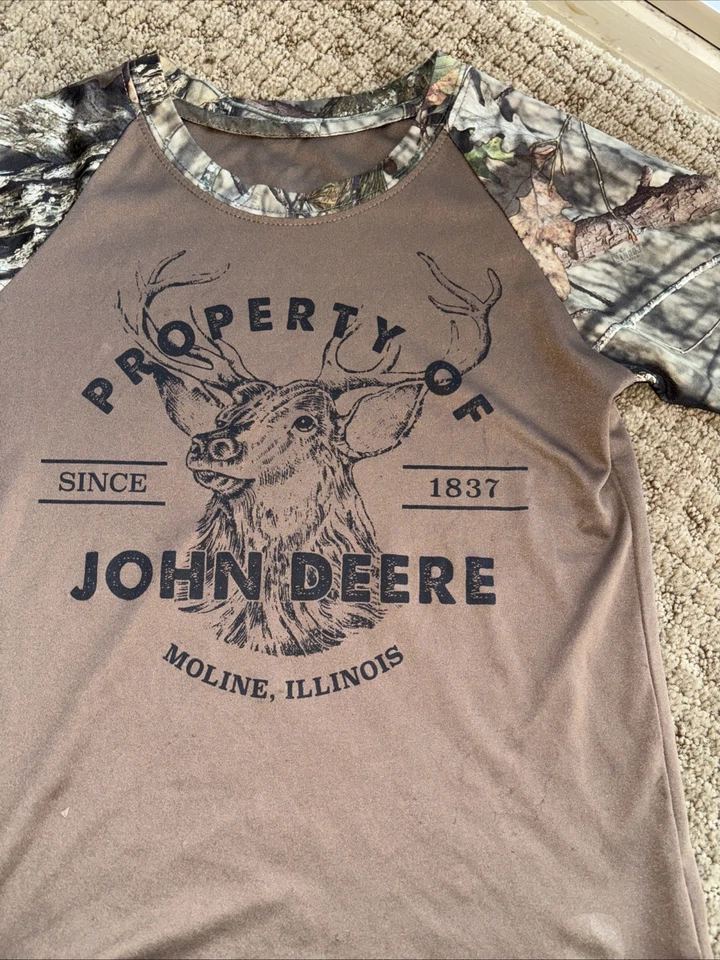 John Deere Boys Shirt Youth Camo Brown Buck Deer Hunting Tee Size 5/6 Dri-fit - Image 1 of 4
