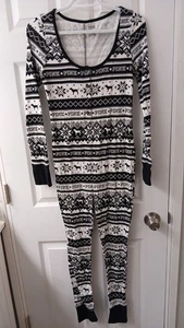 Victoria’s Secret PINK Small Logo Jumpsuit Fair Isle Snowflake One Piece Pajamas - Picture 1 of 7