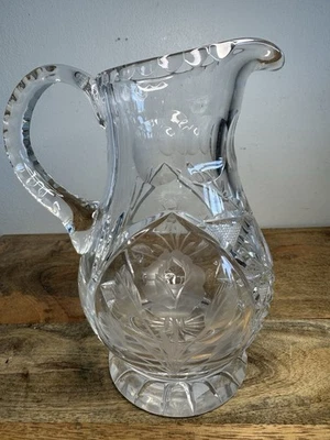 Jarro de suco de água corte vintage vidro cristal flores abacaxi alça aplicada - Imagem 1 de 4