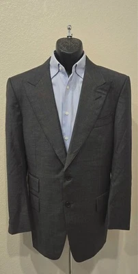 Tom Ford Base A Charcoal Gray Peaked Lapel 2 Button Suit Blazer Jacket 56 / 46R - Image 1 of 4