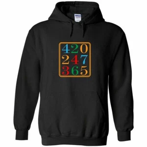 420 247 365 Logo Cannabis Hoodie Sweatshirt Stoner Hippie Marijuana Weed Gas Pot - Picture 1 of 9