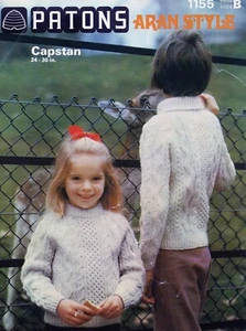 ~ Vintage 1975 Patons Knitting Pattern For Round & Polo Neck Aran Sweaters ~ - Picture 1 of 1