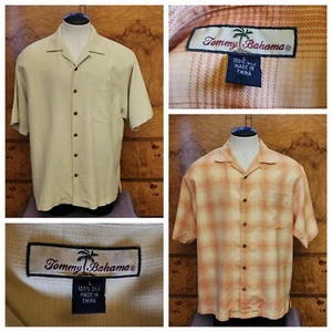 2 TOMMY BAHAMAS SILK SHORT SLEEVE BUTTON DOWN SHIRTS ~ LARGE - Picture 1 of 8