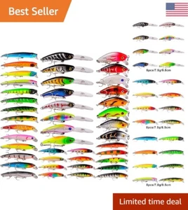Topwater Bass Fishing Lures Kit - Hard Baits for Saltwater & Freshwater - 43pcs - Picture 1 of 9