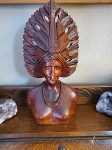 Vintage Polynesian Hand Carved Wood Bust Native Island Tribal - Picture 1 of 5