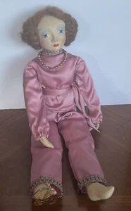 Vintage Boudoir Doll Hand Painted Molded Face Lenci Style Satin Outfit 25" - Picture 1 of 24
