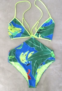 NEW FARM RIO 'Blue Banana Leaves' One Piece Monokini Swimsuit SZ L Large $185 - Picture 1 of 6