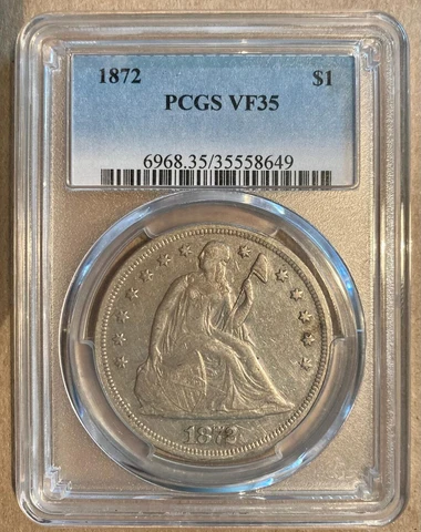 1872 PCGS VF35 Liberty Seated Silver Dollar $1 Cover