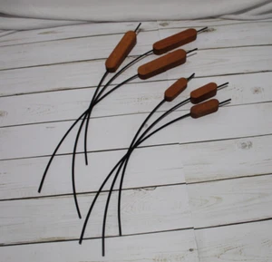 Vtg Home Interiors 2 Wood Black Metal Cattails Wall Decor with Woodgrain (B) - Picture 1 of 11