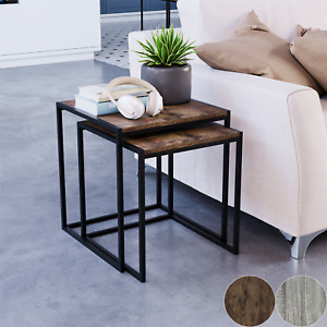 Industrial Nest of Tables Set of 2 Coffee Side End Table Living Room Furniture