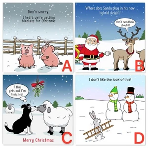 Funny Christmas Cards Pack of 6 - 8 Designs to Choose From - Xmas Card Multipack - Picture 1 of 7