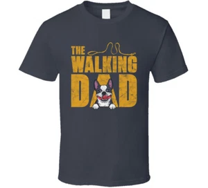 Boston Terrier Walking Dad Father's Day Worn Look T Shirt - Picture 1 of 2