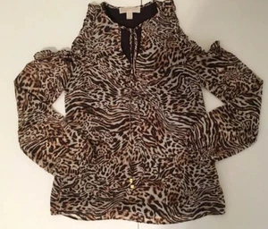 Michael Kors Bluse Damen XS Animal Print mit Peek-a-Boo offene Schulter - Bild 1 von 6