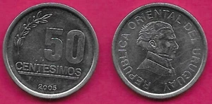 URUGUAY 50 CENTESIMOS 2005 UNC BUST OF JOSE GERVASIO ARTIGAS RIGHT,VALUE DATE AN - Picture 1 of 1