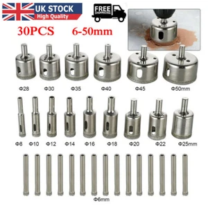 30x Diamond Hole Saw Ø6-50mm for Glass Tile Ceramic Marble Drill Bits Set Cutter - Picture 1 of 12