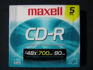 Maxell 648205 CD-R With Slim Jewel Cases 5 Count 700MB - Picture 1 of 2