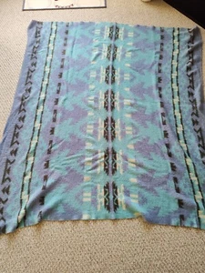 Vintage Early 1960's Twin Size Blanket With Aztec Style Native American Pattern - Picture 1 of 3
