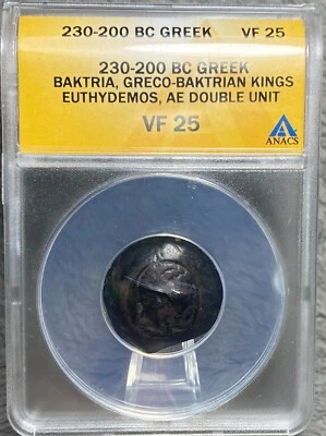 230-200BC GREEK BAKTRIA GRECO-BAKTRIAN KINGS EUTHYDEMOS AE DOUBLE ANACS VF25 - Image 1 of 4
