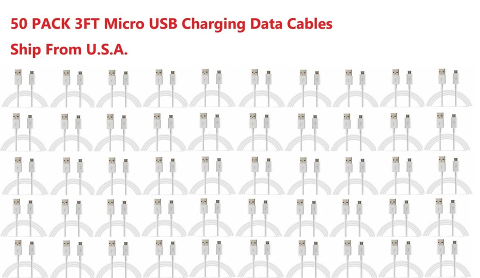50X 3FT OEM Micro USB Data Charger Charging Cable Cord for Android Samsung LG - Image 1 of 1