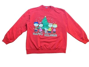 Vintage 90’s Charlie Brown Happy Holidays Peanuts Crewneck Red Large - Picture 1 of 8