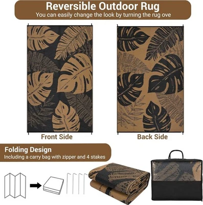 Alfombra de exterior de paja de plástico reversible impermeable hoja de palma patio RV alfombra de camping Foto 1 de 4