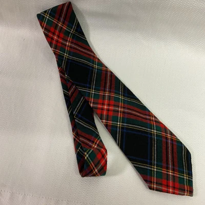 GRAVATA XADREZ WOODWARD & LOTHROP FEITA NA INGLATERRA LÃ ALGODÃO VERMELHO AZUL MARINHO VERDE FERIADO - Imagem 1 de 4