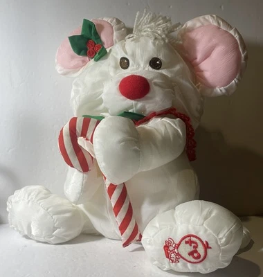 Vintage 1987 Fisher Price Puffalump Christmas White Mouse W/Candy Cane Plush 12” - Image 1 of 4