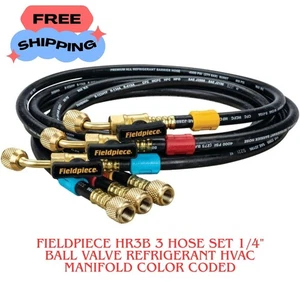 Fieldpiece HR3B Set 3 tubi 1/4" valvola a sfera refrigerante collettore HVAC codice colore - Foto 1 di 1
