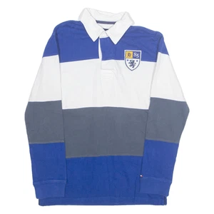TOMMY HILFIGER Boys Polo Shirt Blue Colourblock Long Sleeve L - Picture 1 of 6