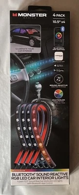 Monster Basics Bluetooth Multi-Color Car Interior Lights 4-Pack 10.5" Strips New - Image 1 of 2
