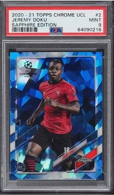 2020 Topps Chrome UEFA Sapphire Edition Jeremy Doku ROOKIE #2 PSA 9 MINT - Imagen 1 de 2