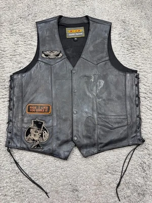 UNIK Chaleco de Cuero Hombres XL Negro Pistolero Anarquía Motocicleta Parche Motociclista Rencor Foto 1 de 4