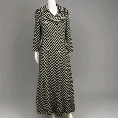 Maxi Abrigo Vintage Años 60 Lana Espiga Negro Marfil Doble Pecho S 4-6 Foto 1 de 4