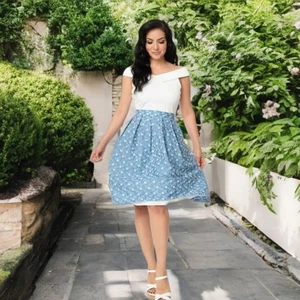 Unique Vintage Embroidered Floral Midi Skirt A-Line Chambray Classic Pockets 3X - Picture 1 of 8