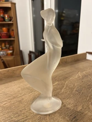 Vintage Art Deco Czech  Frosted Glass Lady. With The Original Label. H 23cm - Image 1 of 4