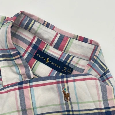 Ralph Lauren Plaid Short Sleeve Button Down Shirt Mens 4XLT 4XL Tall Flesh Pony - Image 1 of 4