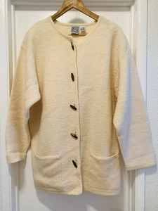 Vintage Strickjacke Russ Sport Pullover Creme Elfenbein Gekocht 100% Wolle Gr. L - Bild 1 von 5
