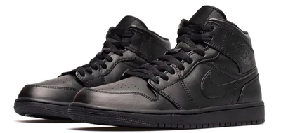 Nike Air Jordan 1 Mid Triple Black Sneakers Retro Trainers Classic Shoes Men SZ - Image 1 of 4
