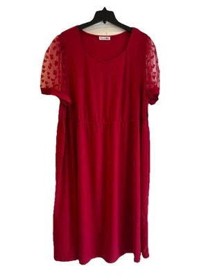 89th & Madison Womens Size 3X Ruby Red Puff Sleeve Heart Stretch Midi Dress NWT - Image 1 of 4