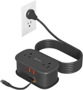 Travel Power Strip 2 Outlets 3 USB Ports Retractable USB-C Compact - Picture 1 of 4