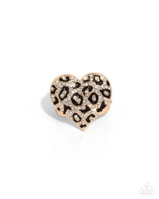 Paparazzi Cheetah Cameo -Ouro - Strass Branco - Pintura Preta - Anel - Imagem 1 de 2