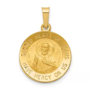 14K Yellow Gold Polished & Satin Sacred Heart Of Jesus Medal Pendant XR1237 - Picture 1 of 5