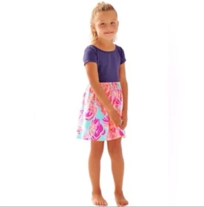 Lilly Pulitzer Girls Lacey Dress in Poolside Blue Love Birds Pattern Size XS - Picture 1 of 7