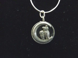 OWL FAMILY EARLY VICTORIAN (c1860-1870) PEWTER PICTURE BUTTON NECKLACE - Picture 1 of 8
