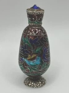 Snuff Bottle Ornate Enamel Unmarked Sterling Silver Vtg Circa Early to Mid 1900s - Picture 1 of 13