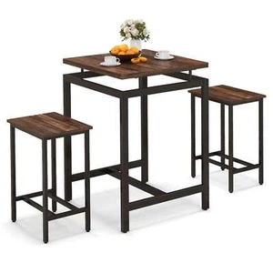 Counter Height Table with 2 Stools Floating Tabletop & Footrest Rustic Brown - Picture 1 of 10