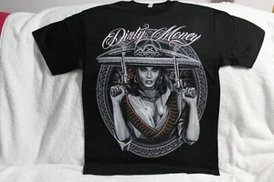 SEXY MUJER DAMA GÁNGSTER PISTOLA PISTOLA BALA SOMBRERO DINERO SUCIO CAMISETA - Imagen 1 de 2