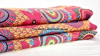 Indian Hand Block Print Dressmaking Cotton Voile Fabric Craft Sewing By the Yard - Image 1 of 4